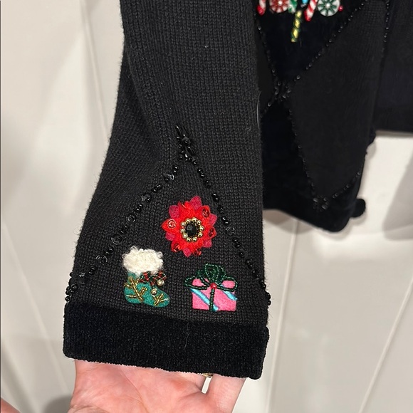 Jack B. Quick Black Festive Cardigan Christmas w/ Sequins beads & fur! - Picture 4 of 11